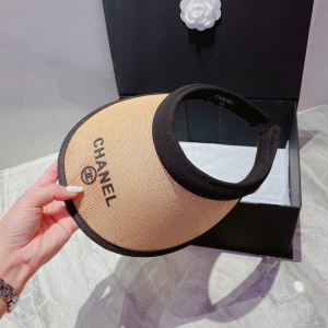 Replica Womens Hats Chanel Khaki Beige Raffia Visor Hat A190PP180 AA186241