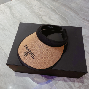 Replica Womens Hats Chanel Khaki Beige Raffia Visor Hat A190PP180 AA186241