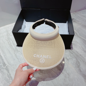 Chanel White Beige Raffia Visor Hat 