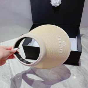 Replica Womens Hats Chanel White Beige Raffia Visor Hat A190PP180 AA186242