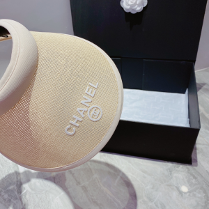 Replica Womens Hats Chanel White Beige Raffia Visor Hat A190PP180 AA186242
