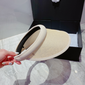 Replica Womens Hats Chanel White Beige Raffia Visor Hat A190PP180 AA186242