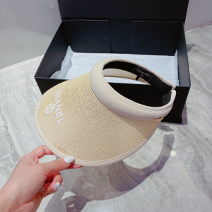 Replica Womens Hats Chanel White Beige Raffia Visor Hat A190PP180 AA186242