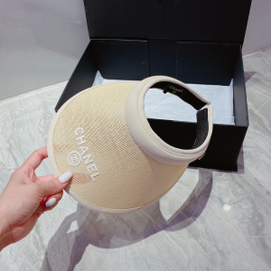 Replica Womens Hats Chanel White Beige Raffia Visor Hat A190PP180 AA186242