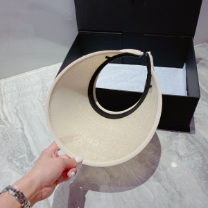 Replica Womens Hats Chanel White Beige Raffia Visor Hat A190PP180 AA186242