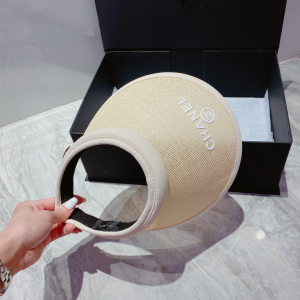 Replica Womens Hats Chanel White Beige Raffia Visor Hat A190PP180 AA186242