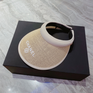 Replica Womens Hats Chanel White Beige Raffia Visor Hat A190PP180 AA186242
