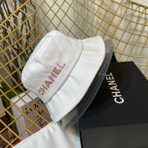Replica Womens Hats Chanel White Cotton Bucket Hat A190PP180 AA186250
