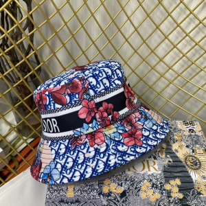 Replica Womens Hats Dior Blue Dior Obliue Flowers Bucket Hat A190PP180 AA186246