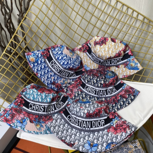 Replica Womens Hats Dior Blue Dior Obliue Flowers Bucket Hat A190PP180 AA186246