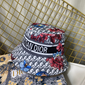 Replica Womens Hats Dior Gray Dior Obliue Flowers Bucket Hat A190PP180 AA186248