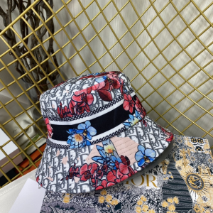 Replica Womens Hats Dior Gray Dior Obliue Flowers Bucket Hat A190PP180 AA186248