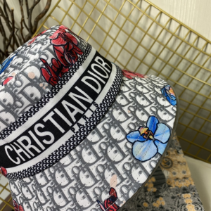 Replica Womens Hats Dior Gray Dior Obliue Flowers Bucket Hat A190PP180 AA186248