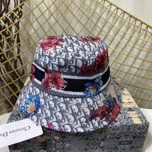 Replica Womens Hats Dior Gray Dior Obliue Flowers Bucket Hat A190PP180 AA186248