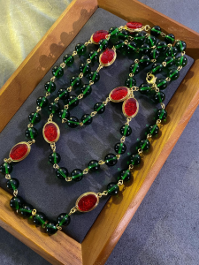 Chanel Vintage Green Pearls Long Necklace