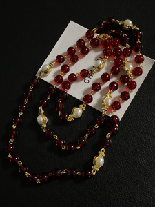 Chanel Vintage Red Pearls Long Necklace