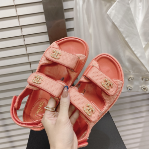 Replica Womens Shoes Chanel CC Dad Pink Knitwear Sandal 35 To 41 A151PP480 AA186149