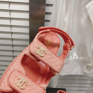 Replica Womens Shoes Chanel CC Dad Pink Knitwear Sandal 35 To 41 A151PP480 AA186149