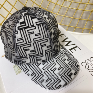 Fendi White FF Logo Mesh Canvas Baseball Cap Hat 