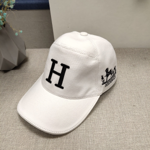 Hermes Paris White Canvas Baseball Cap Hat 