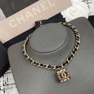 Chanel Chain and Leather Pendant Necklace 
