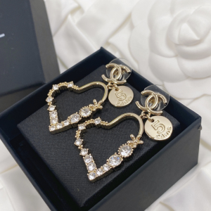Chanel Gold CC Crystals Heart Earrings 