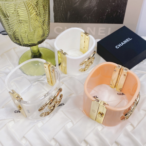 Chanel Gold CC Logo PVC Cuf Bangle Bracelets 