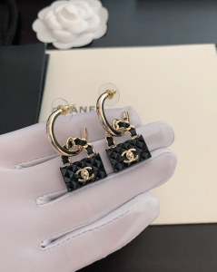 Chanel Black Icon Flap Bag Earrings 