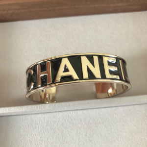 Chanel Black Monogram Logo Cuff Bangle Bracelet 