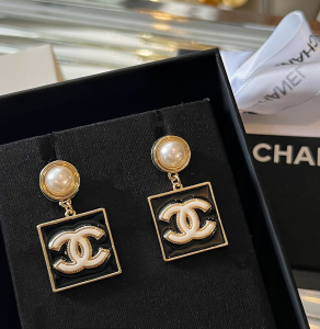 Chanel CC Logo Square Earrings 