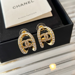 Chanel Crystals CC Logo Earrings 