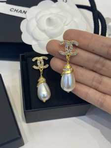 Chanel Crystals CC Logo Pearly White Earrings 