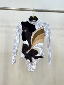 Fendi FF Logo Body Tulle Swimsuit Bikini Gray 