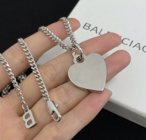 Balenciaga Silver Heart Locket Pendant Necklace 