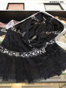 Replica Womens Scarf Chanel Black Cashmere Silk Scarf 110x200CM A151PP280 AA186918