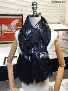 Replica Womens Scarf Chanel Black Cashmere Silk Scarf 110x200CM A151PP280 AA186918