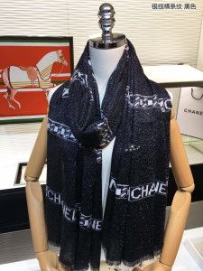 Replica Womens Scarf Chanel Black Cashmere Silk Scarf 110x200CM A151PP280 AA186918