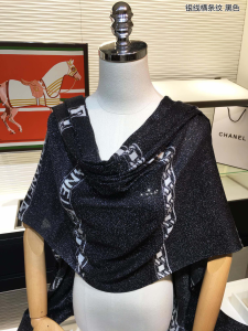 Replica Womens Scarf Chanel Black Cashmere Silk Scarf 110x200CM A151PP280 AA186918