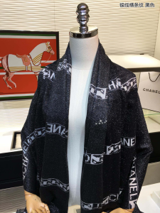 Replica Womens Scarf Chanel Black Cashmere Silk Scarf 110x200CM A151PP280 AA186918