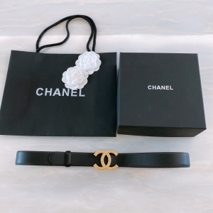 Chanel CC Logo Black Leather Belt 30MM 