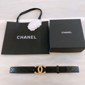 Chanel CC Logo Black Leather Belt 30MM 