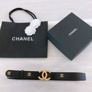 Chanel CC Logo Black Leather Belt 30MM 