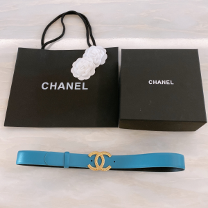Chanel CC Logo Blue Leather Belt 30MM 