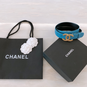 Replica Womens Belts Chanel CC Logo Blue Leather Belt 30MM A175PP240 AA187097