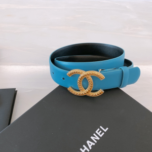 Replica Womens Belts Chanel CC Logo Blue Leather Belt 30MM A175PP240 AA187097