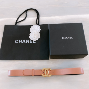Chanel CC Logo Pink Black Leather Belt 30MM 