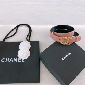 Replica Womens Belts Chanel CC Logo Pink Black Leather Belt 30MM A175PP240 AA187094