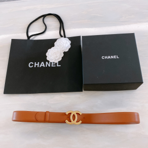Chanel CC Logo Tan Leather Belt 30MM 