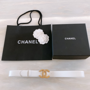 Chanel CC Logo White Leather Belt 30MM 