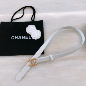 Replica Womens Belts Chanel CC Logo White Leather Belt 30MM A175PP240 AA187095